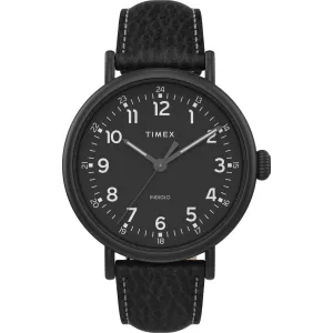 Timex Men's Watch - Standard Black Indiglo Light-Up Dial Leather Strap | TW2T91000