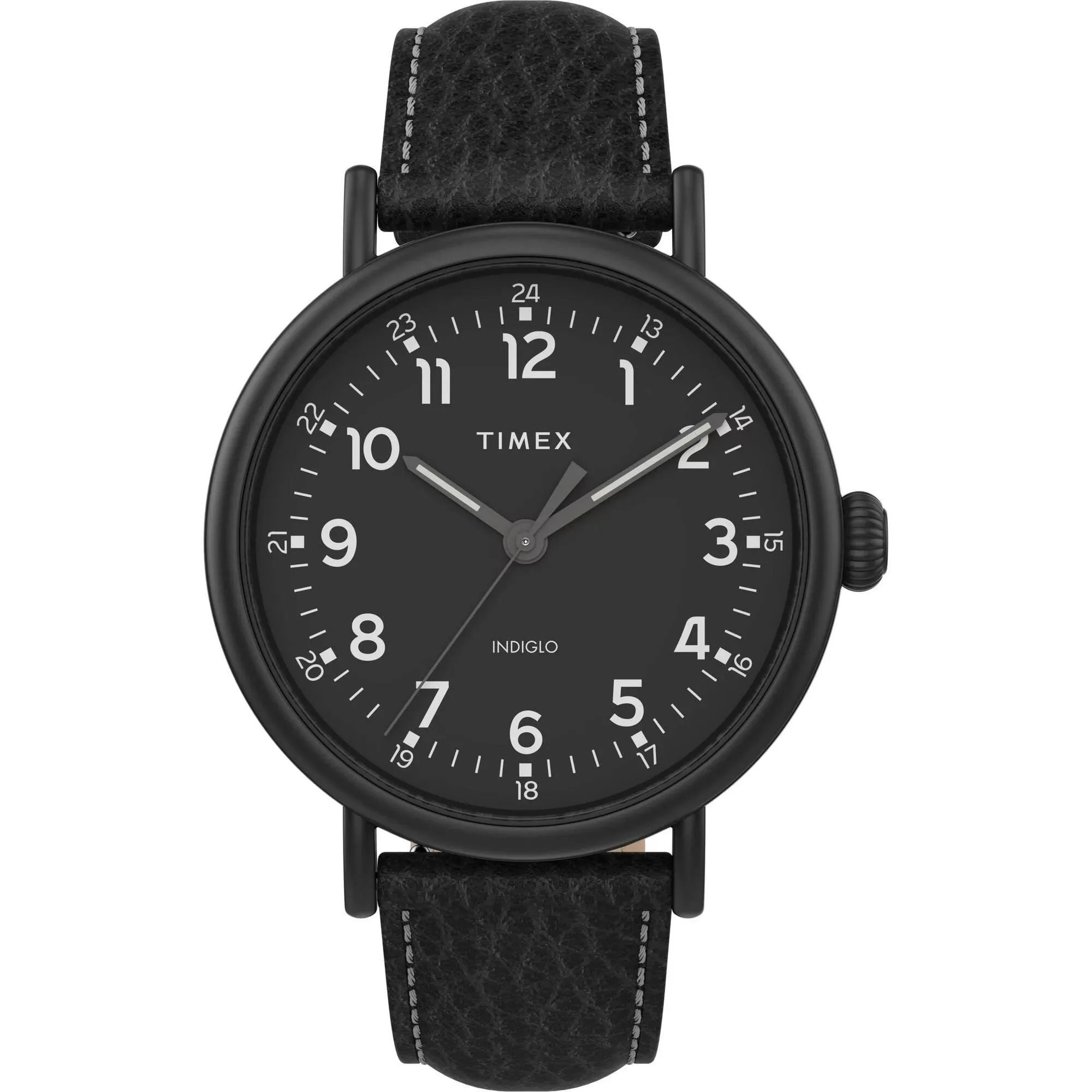 Timex Men's Watch - Standard Black Indiglo Light-Up Dial Leather Strap | TW2T91000