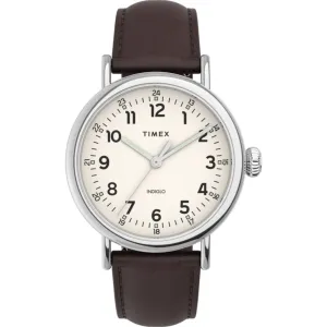 Timex Men's Watch - Standard Quartz Cream Dial Black Leather Strap | TW2V27800