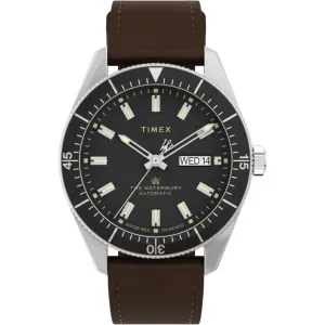 Timex Men's Watch - The Waterbury Automatic Black Dial Leather Strap TW2V24800