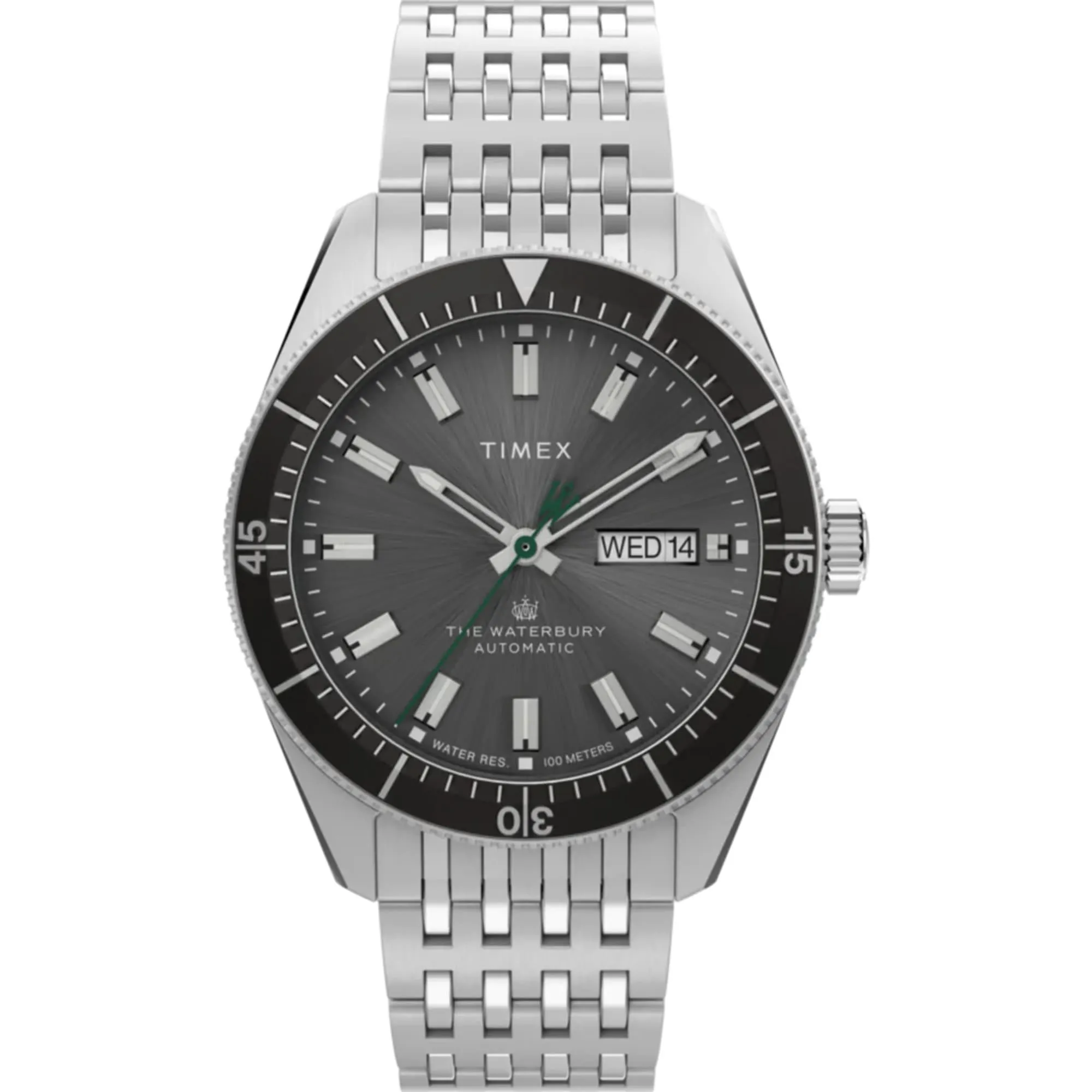 Timex Men's Watch - The Waterbury Automatic Black Dial Silver Bracelet TW2V24900