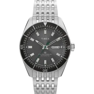 Timex Men's Watch - The Waterbury Automatic Black Dial Silver Bracelet TW2V24900