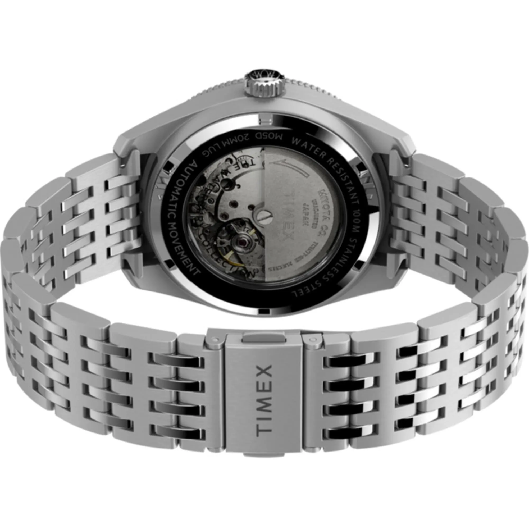Timex Men's Watch - The Waterbury Automatic Black Dial Silver Bracelet TW2V24900
