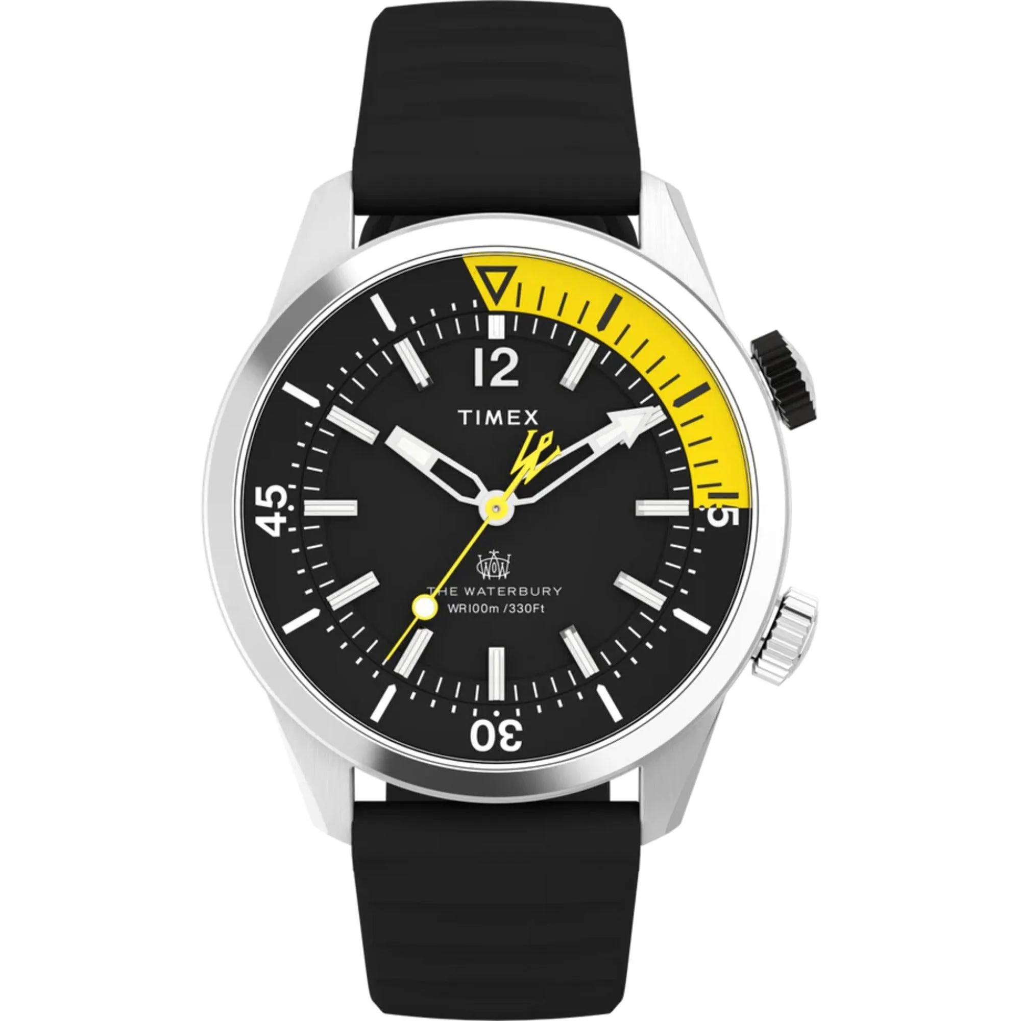 Timex Men's Watch - The Waterbury Black and Yellow Dial Rubber Strap | TW2V73400