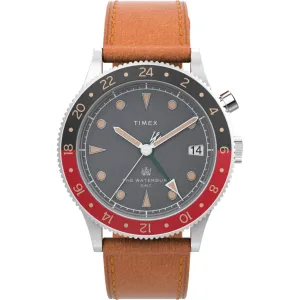 Timex Men's Watch - The Waterbury GMT Rotating Bezel Tan Leather Strap | TW2V74000