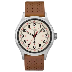 Timex Men's Watch - Todd Snyder Military Cream Dial Tan Leather Strap | TW2T82500JR