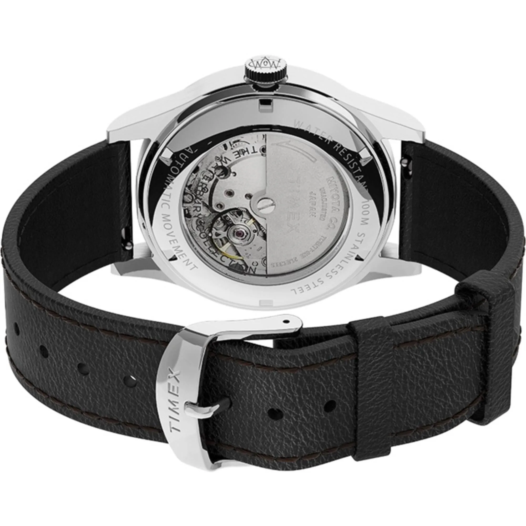 Timex Men's Watch - Waterbury Automatic Silver Tone Dial Leather Strap | TW2U83700ZV