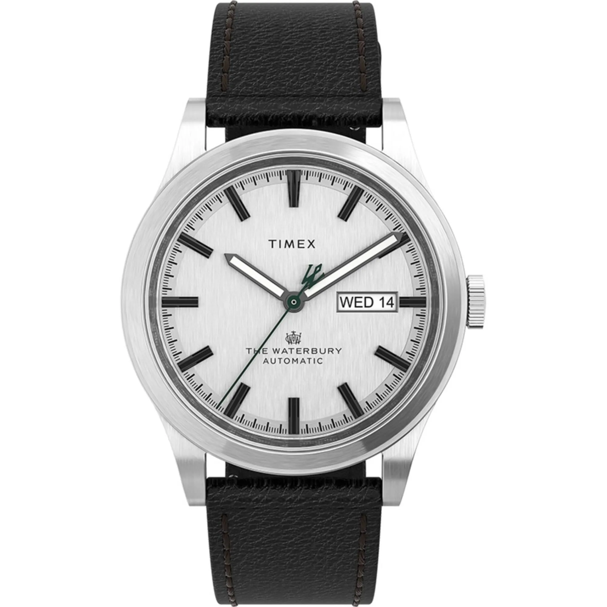 Timex Men's Watch - Waterbury Automatic Silver Tone Dial Leather Strap | TW2U83700ZV