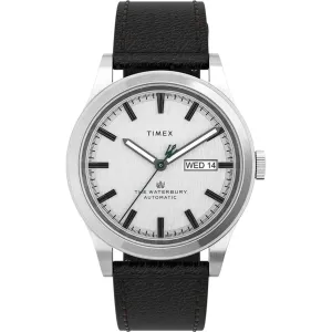 Timex Men's Watch - Waterbury Automatic Silver Tone Dial Leather Strap | TW2U83700ZV