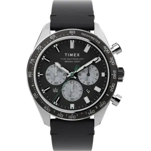 Timex Men's Watch - Waterbury Chronograph Black Dial Leather Strap | TW2V42500VQ