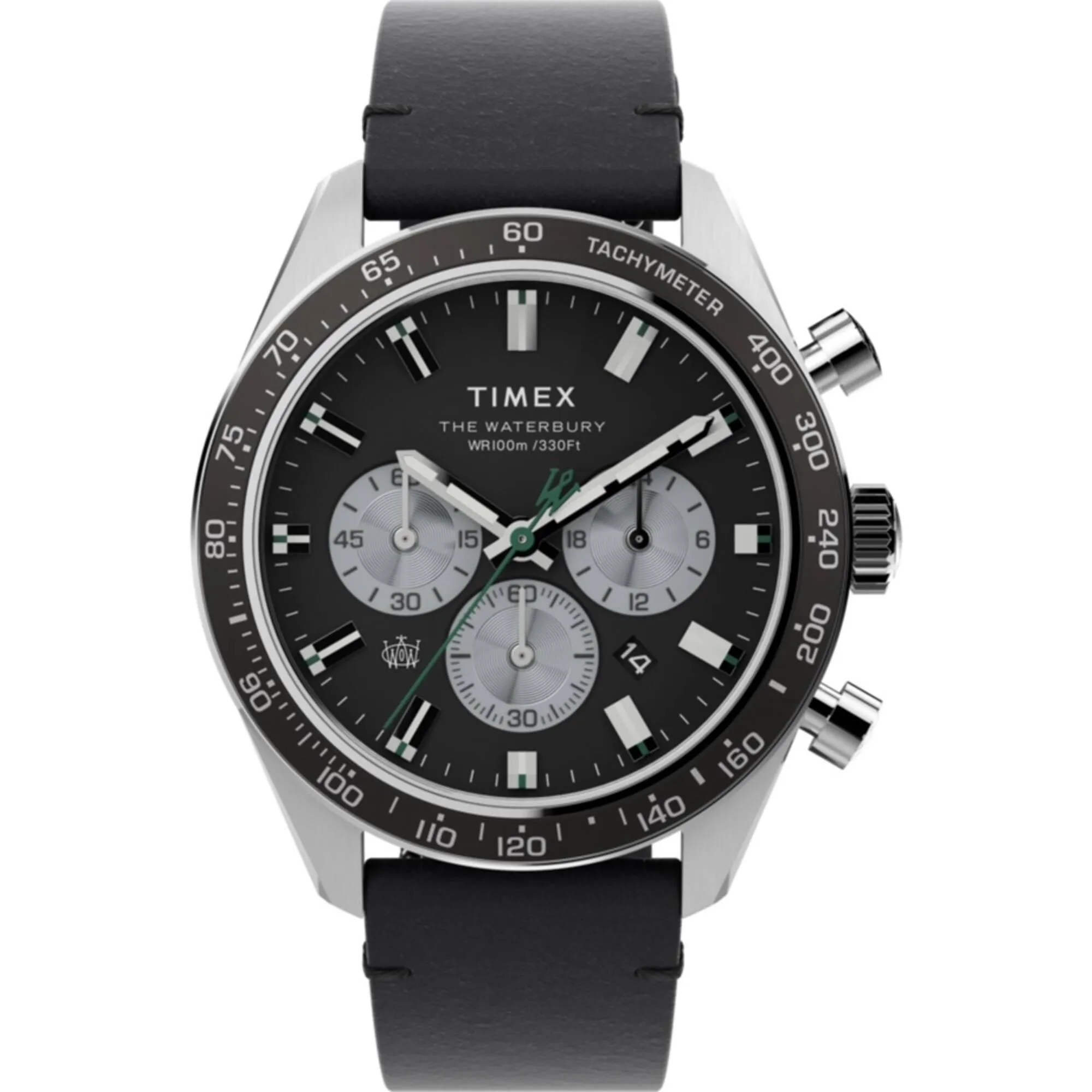 Timex Men's Watch - Waterbury Chronograph Black Dial Leather Strap | TW2V42500VQ