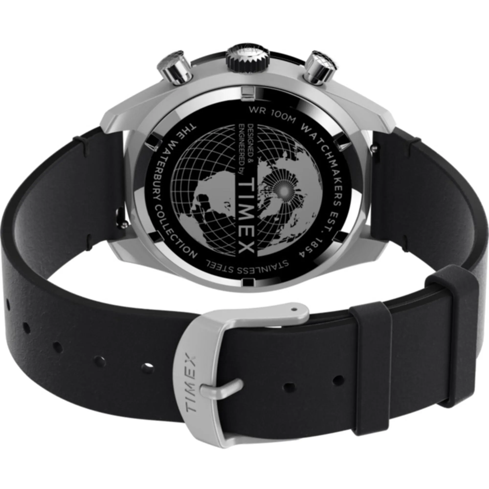 Timex Men's Watch - Waterbury Chronograph Black Dial Leather Strap | TW2V42500VQ