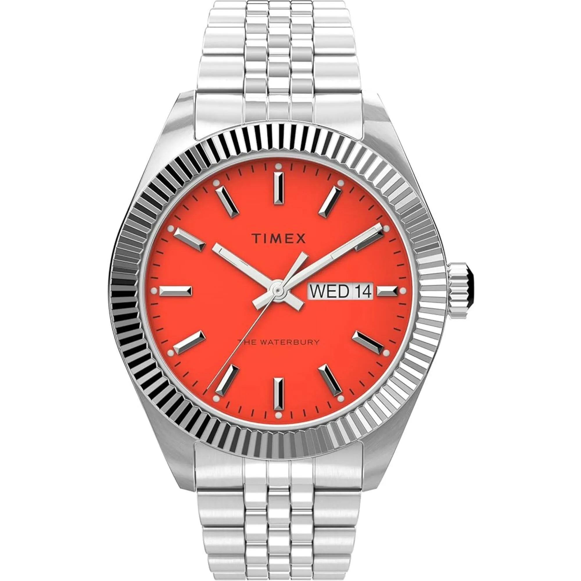 Timex Men's Watch - Waterbury Legacy Day-Date Orange Dial Steel Quartz | TW2V17900VQ