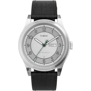 Timex Men's Watch - Waterbury Silver Dial Black Leather Strap Quartz | TW2U90200VQ