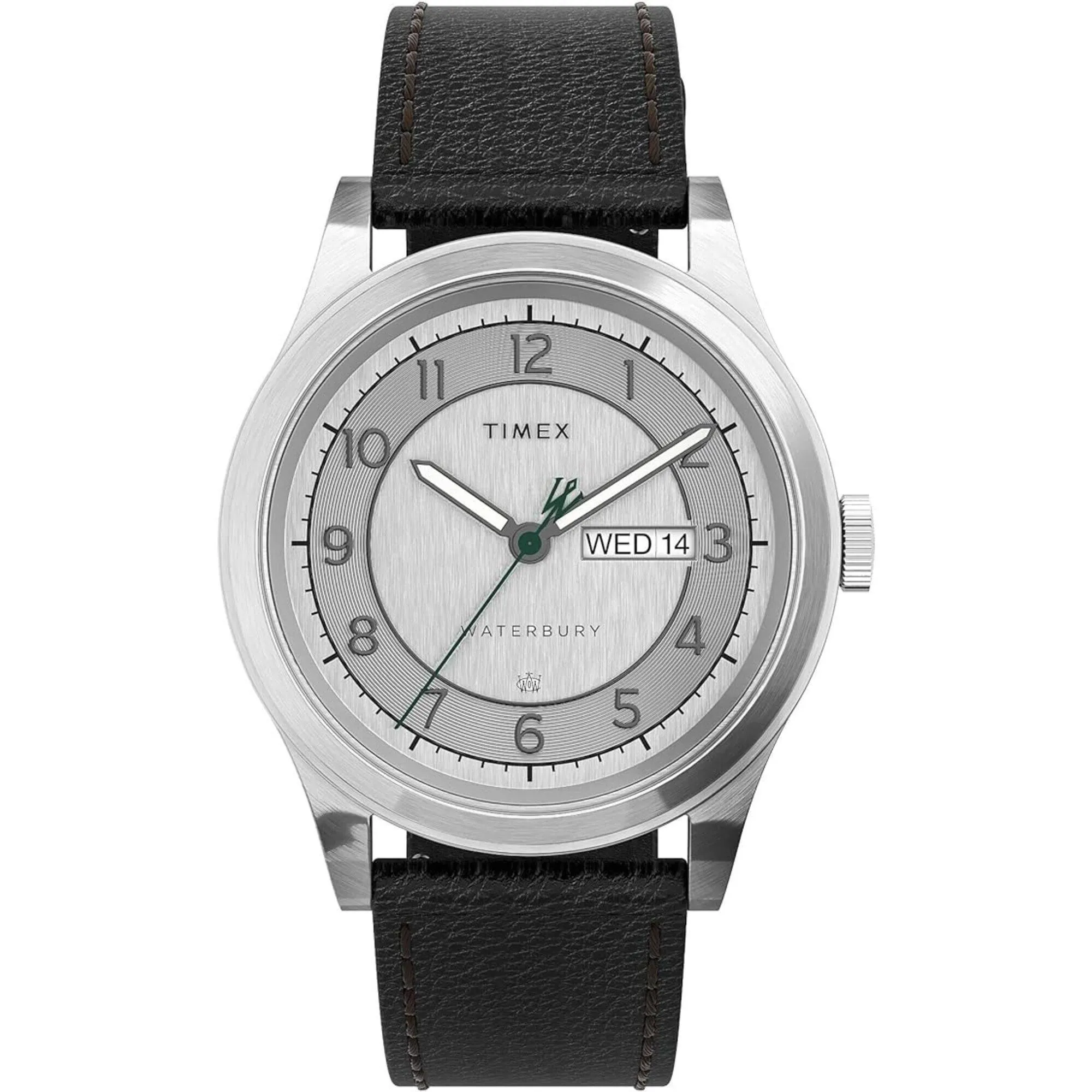 Timex Men's Watch - Waterbury Silver Dial Black Leather Strap Quartz | TW2U90200VQ