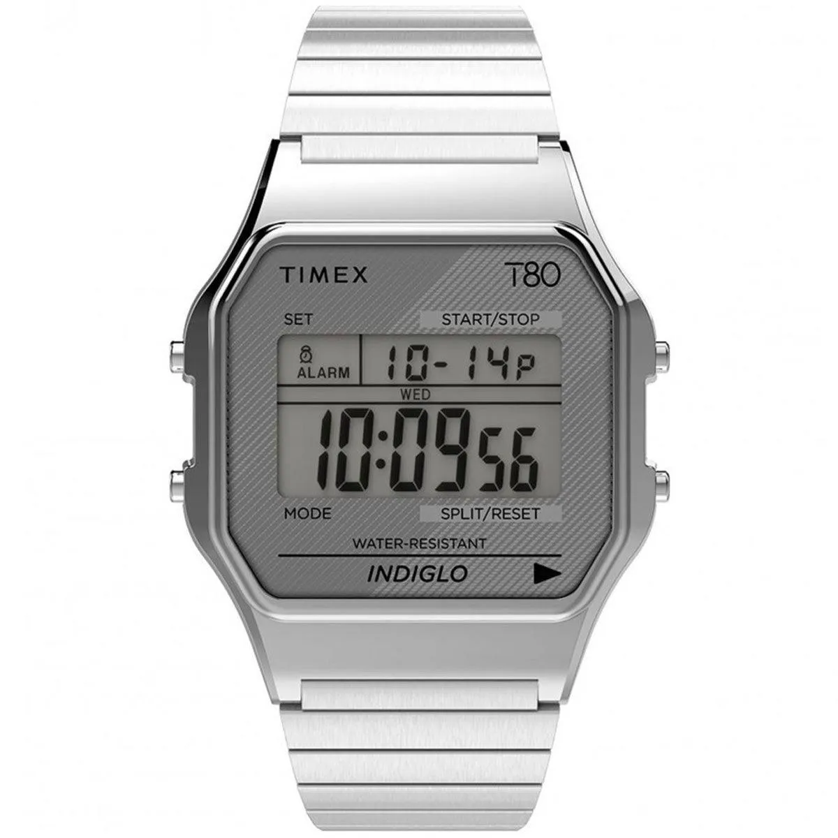 Timex Unisex Chronograph Watch - T80 Digital Dial Silver Bracelet | TW2R79100YB