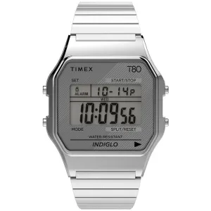 Timex Unisex Chronograph Watch - T80 Digital Dial Silver Bracelet | TW2R79100YB