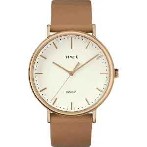 Timex Unisex Quartz Watch - Fairfield Cream Dial Tan Leather Strap | TW2R26200VQ