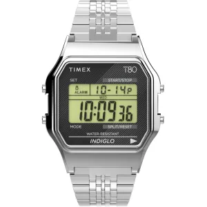 Timex Unisex Watch - T80 Alarm Digital Dial Stainless Steel Bracelet | TW2V19000
