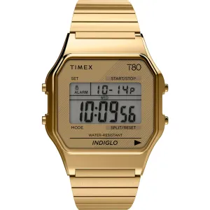 Timex Unisex Watch - T80 Grey Digi Dial Yellow Gold Steel Expansion Band | TW2R79000