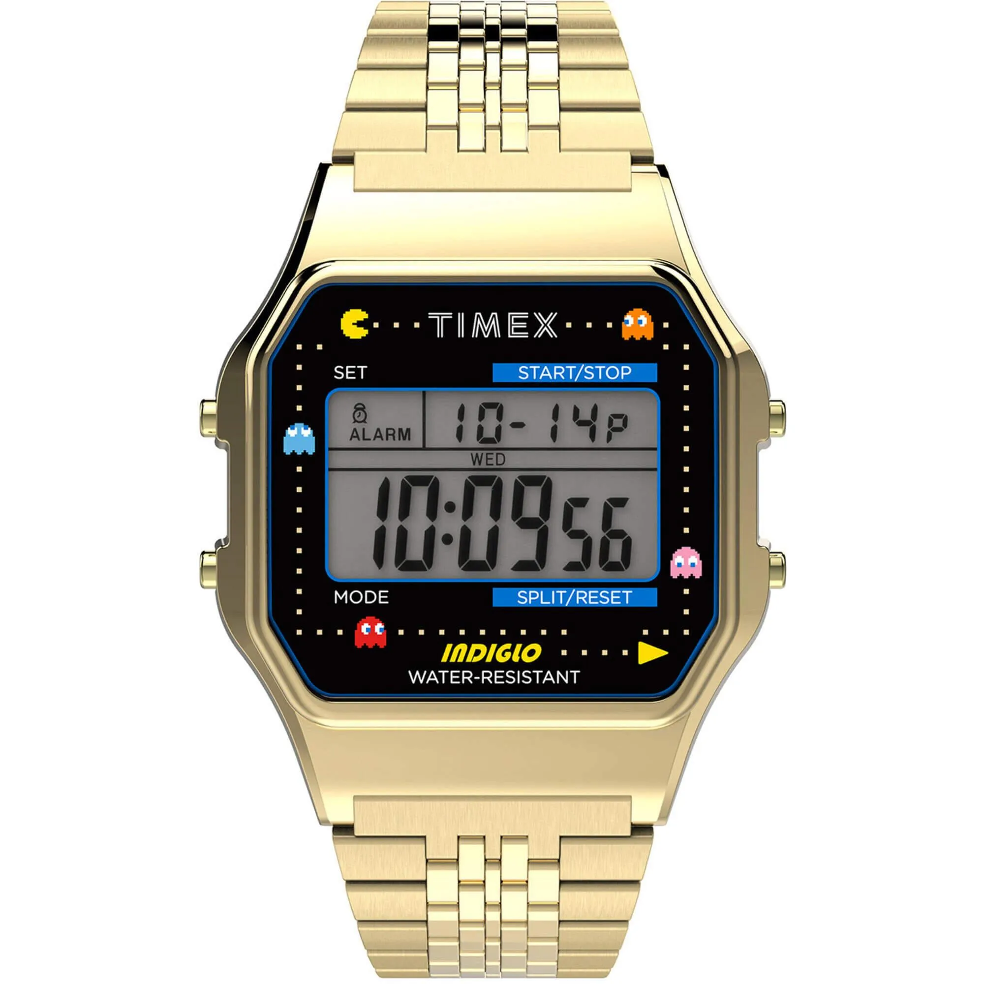 Timex Unisex Watch - T80 Pac-Man Grey Digital Dial Yellow Gold Bracelet | TW2U32000YB