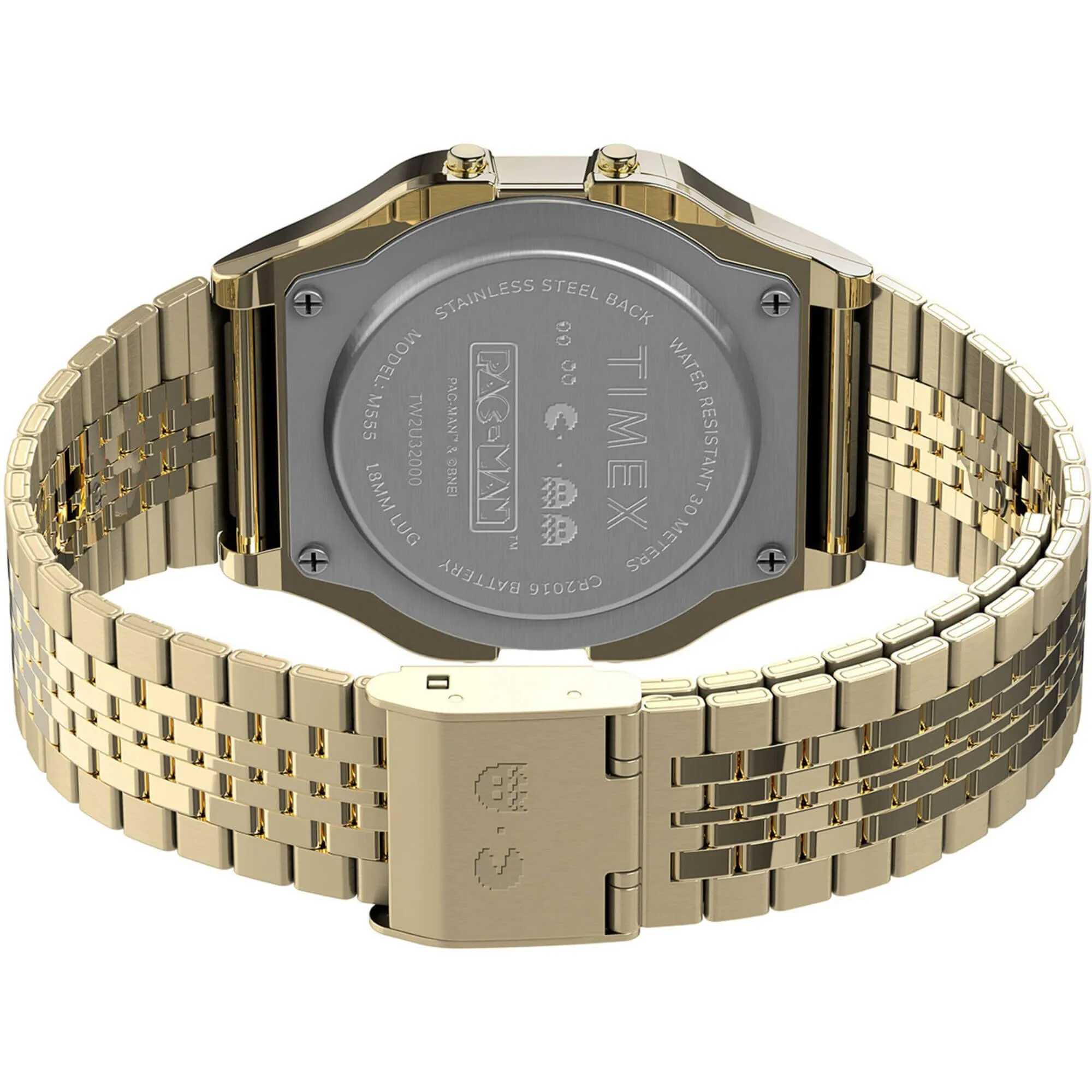 Timex Unisex Watch - T80 Pac-Man Grey Digital Dial Yellow Gold Bracelet | TW2U32000YB