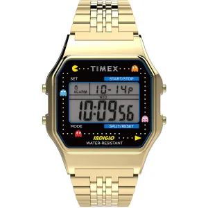Timex Unisex Watch - T80 Pac-Man Grey Digital Dial Yellow Gold Bracelet | TW2U32000YB