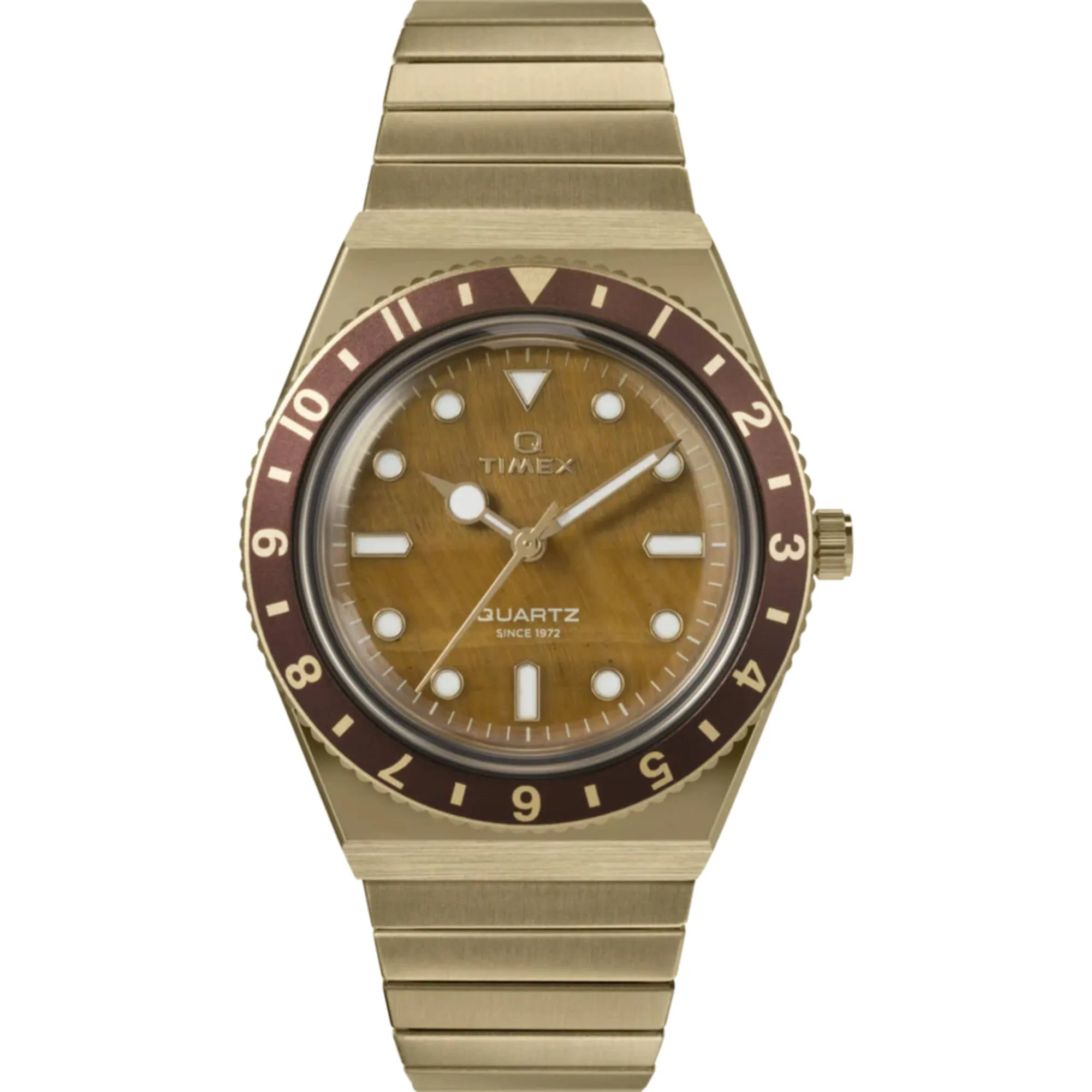 Timex Women Watch - Q Timex Brown Dial Yellow Gold Expansion Bracelet | TW2V92500