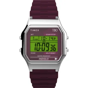 Timex Women's Digital Watch - T80 Alarm Date Display Burgundy Strap | TW2V41300YB