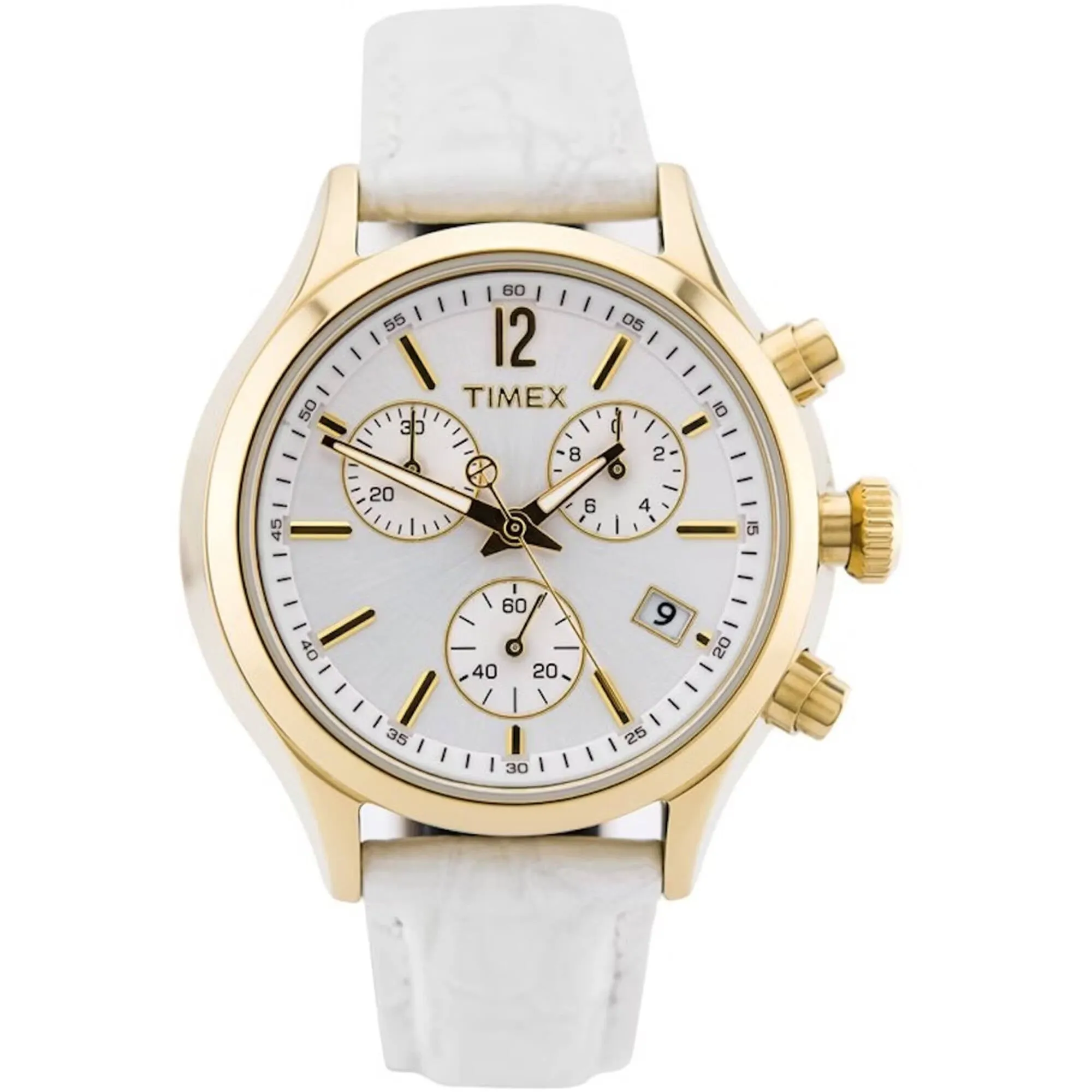 Timex Women's Watch - Classic Yellow Gold Case White Dial Leather Strap | T2P418