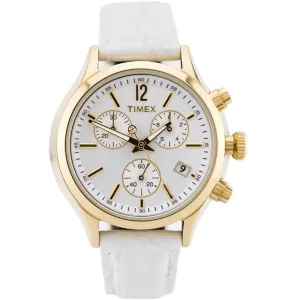Timex Women's Watch - Classic Yellow Gold Case White Dial Leather Strap | T2P418