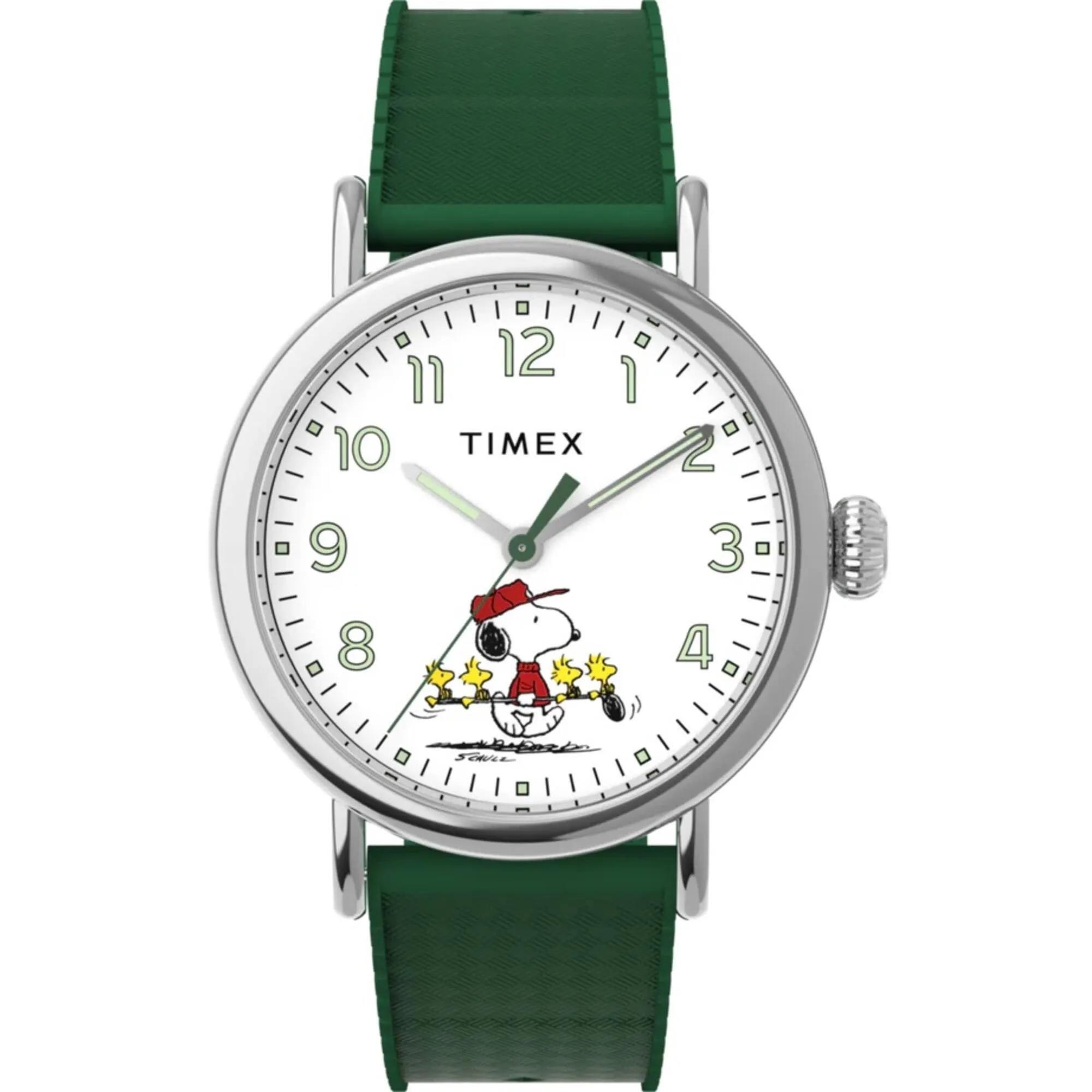 Timex Women's Watch - Peanuts White Dial Green Synthetic Rubber Strap | TW2W78900