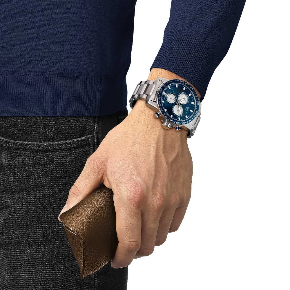 Tissot Blue Dial Chronograph Gray Stainless Steel Strap Men Watch T1256171104100
