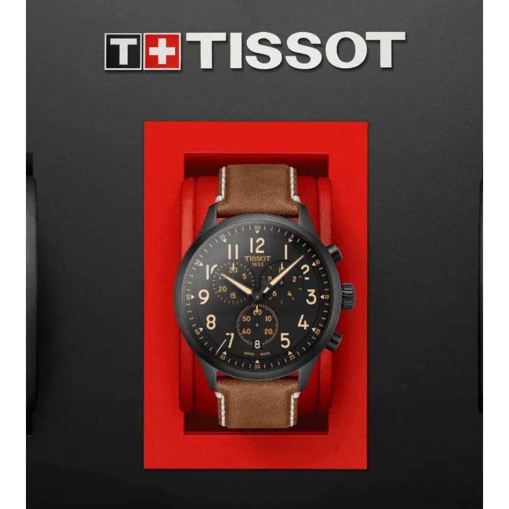 Tissot Chrono Chronograph Brown Leather Strap Men Watch T1166173605203