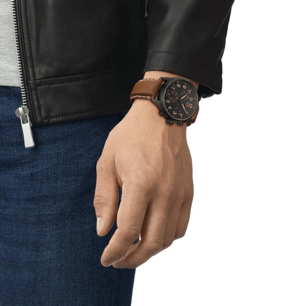 Tissot Chrono Chronograph Brown Leather Strap Men Watch T1166173605203