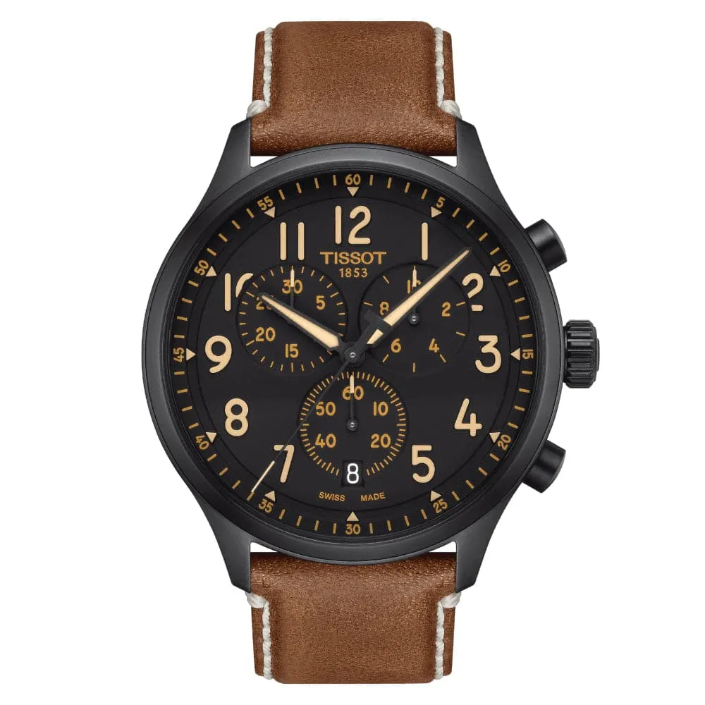 Tissot Chrono Chronograph Brown Leather Strap Men Watch T1166173605203