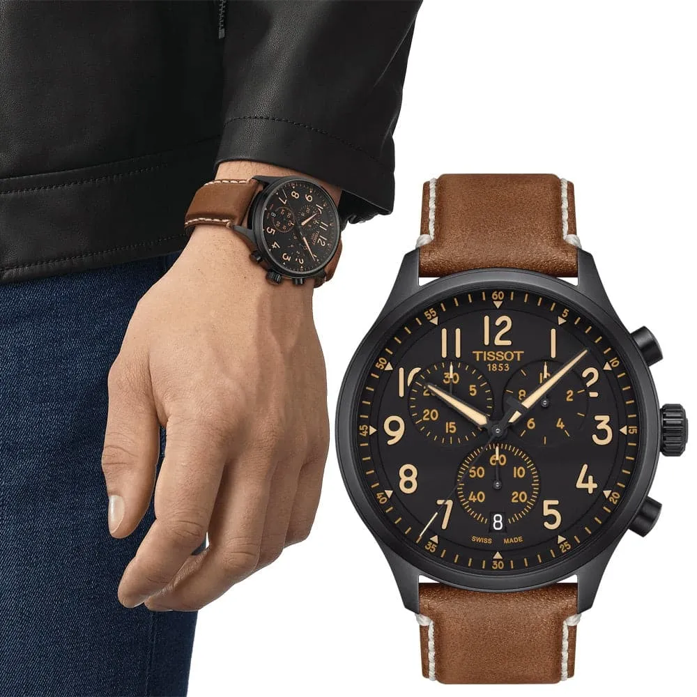 Tissot Chrono Chronograph Brown Leather Strap Men Watch T1166173605203