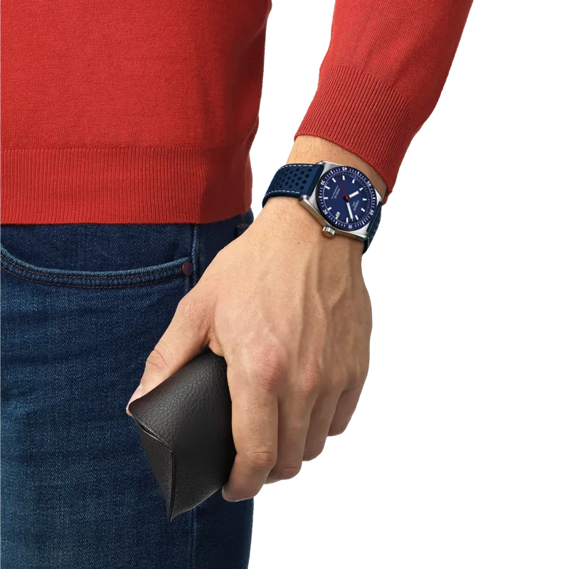 TISSOT PR516 POWERMATIC 80 T1494071604100 38mm BLUE DIAL LEATHER STRAP WATCH