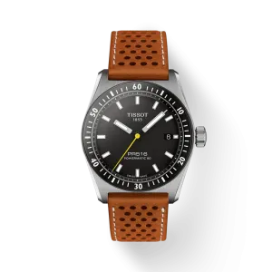 TISSOT PR516 POWERMATIC 80 T1494071605100 38mm BLACK DIAL BROWN LEATHER STRAP WATCH