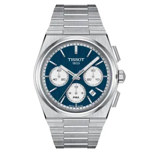 Tissot PRX Chronograph Blue Dial Silver Stainless Steel Strap Men Watch T1374271104100
