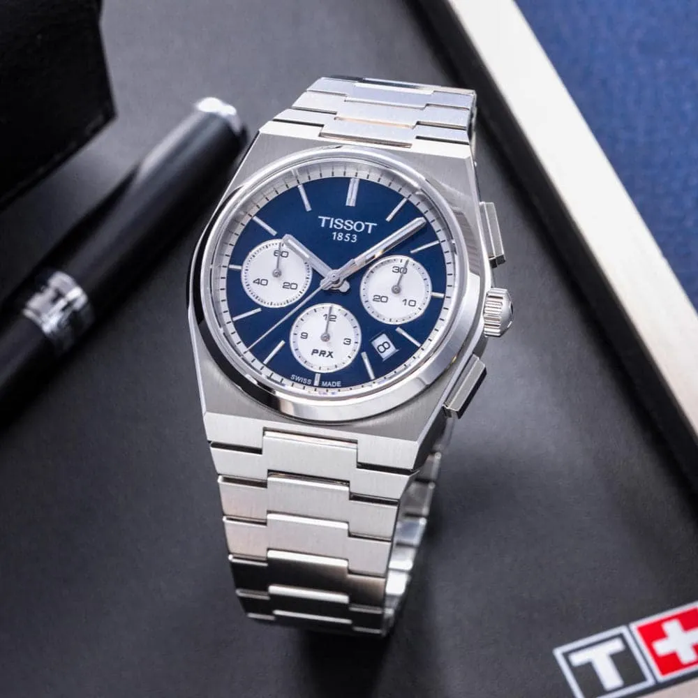 Tissot PRX Chronograph Blue Dial Silver Stainless Steel Strap Men Watch T1374271104100