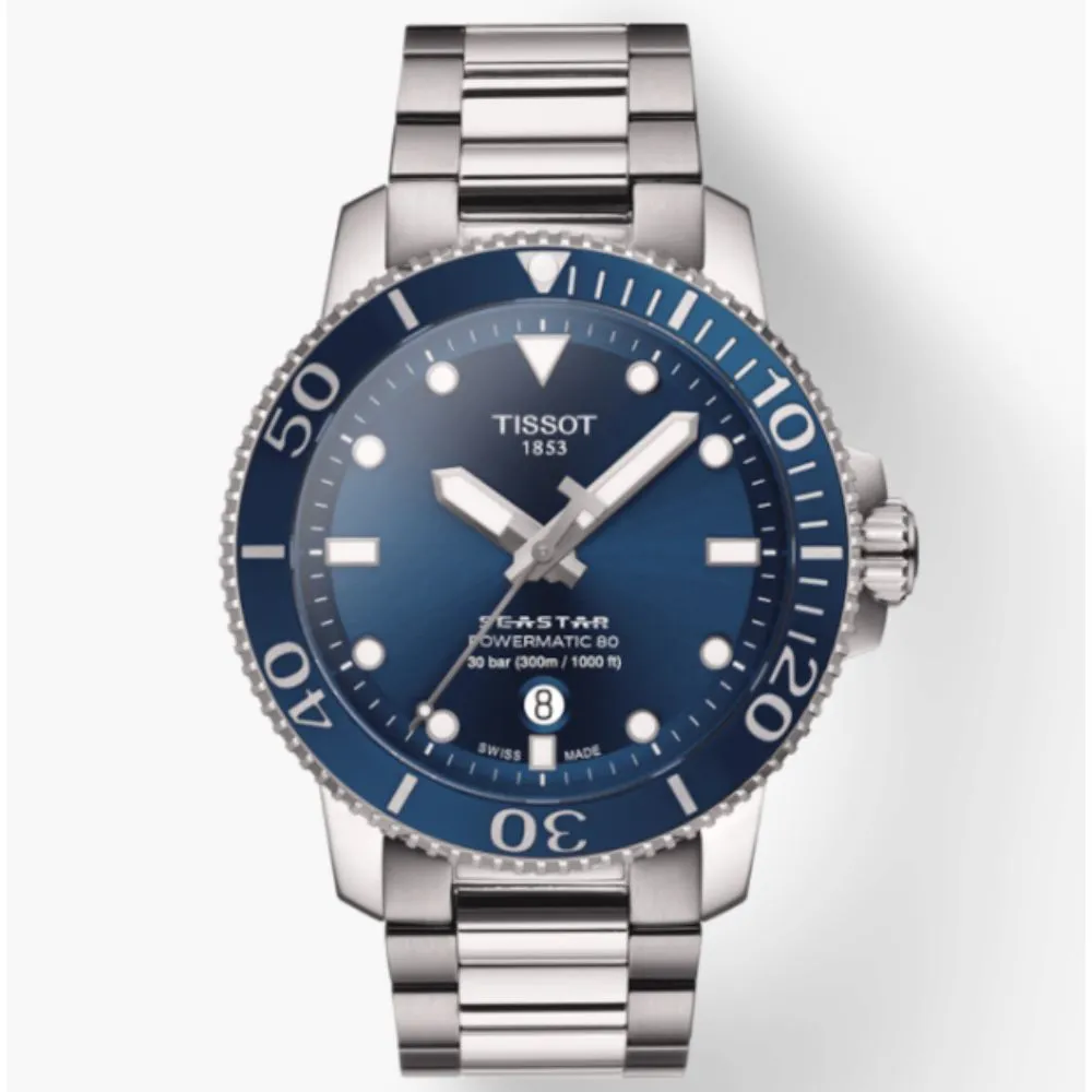Tissot Seastar 43mm 1000 Powermatic 80 Steel/Blue Dial