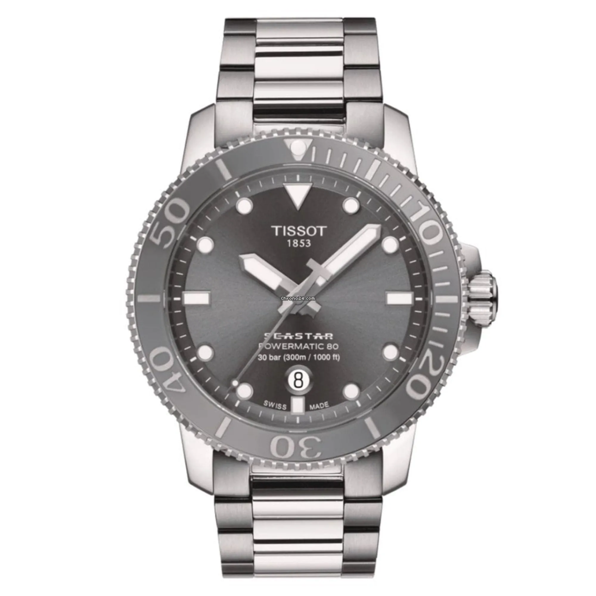 TISSOT SEASTAR POWERMATIC 80 GREY DIAL STAINLESS STEEL MEN'S WATCH T1204071108101