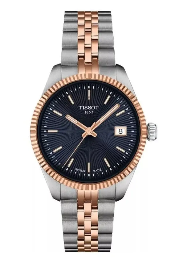 TISSOT SWISS BALLADE BLUE DIAL ROSE GOLD TWO-TONE BRACELET T156-210-22-041-00