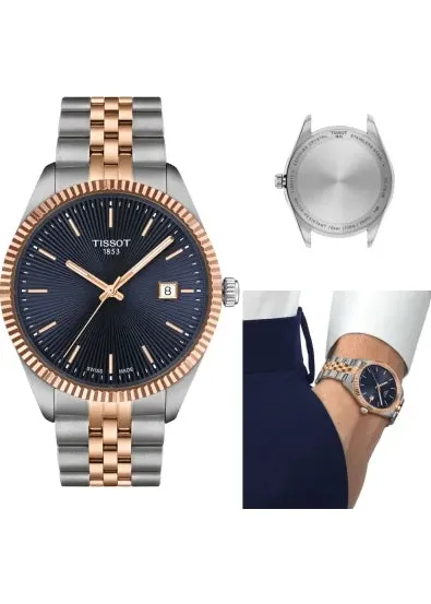 TISSOT SWISS BALLADE BLUE DIAL ROSE GOLD TWO-TONE BRACELET T156-410-22-041-00