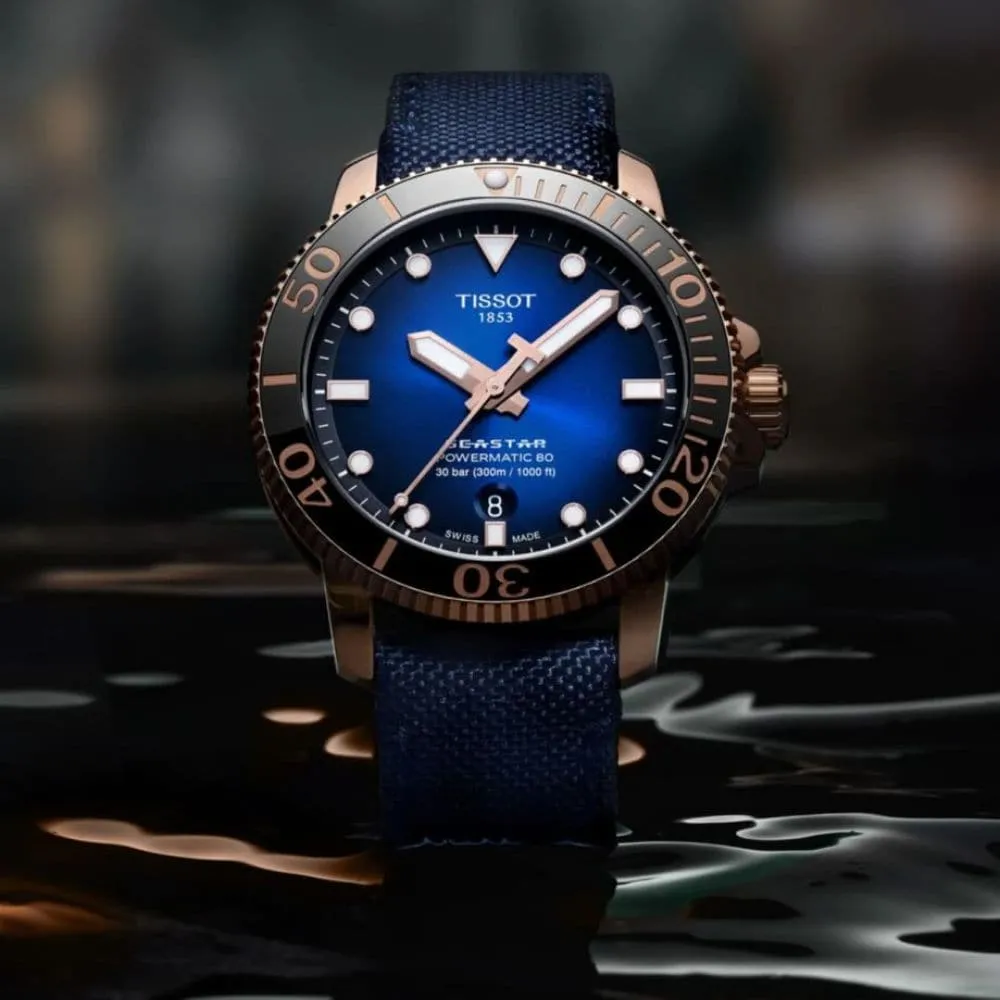 TISSOT T1204073704100 SEASTAR 1000 POWERMATIC 80 BLUE FABRIC STRAP MEN'S WATCH