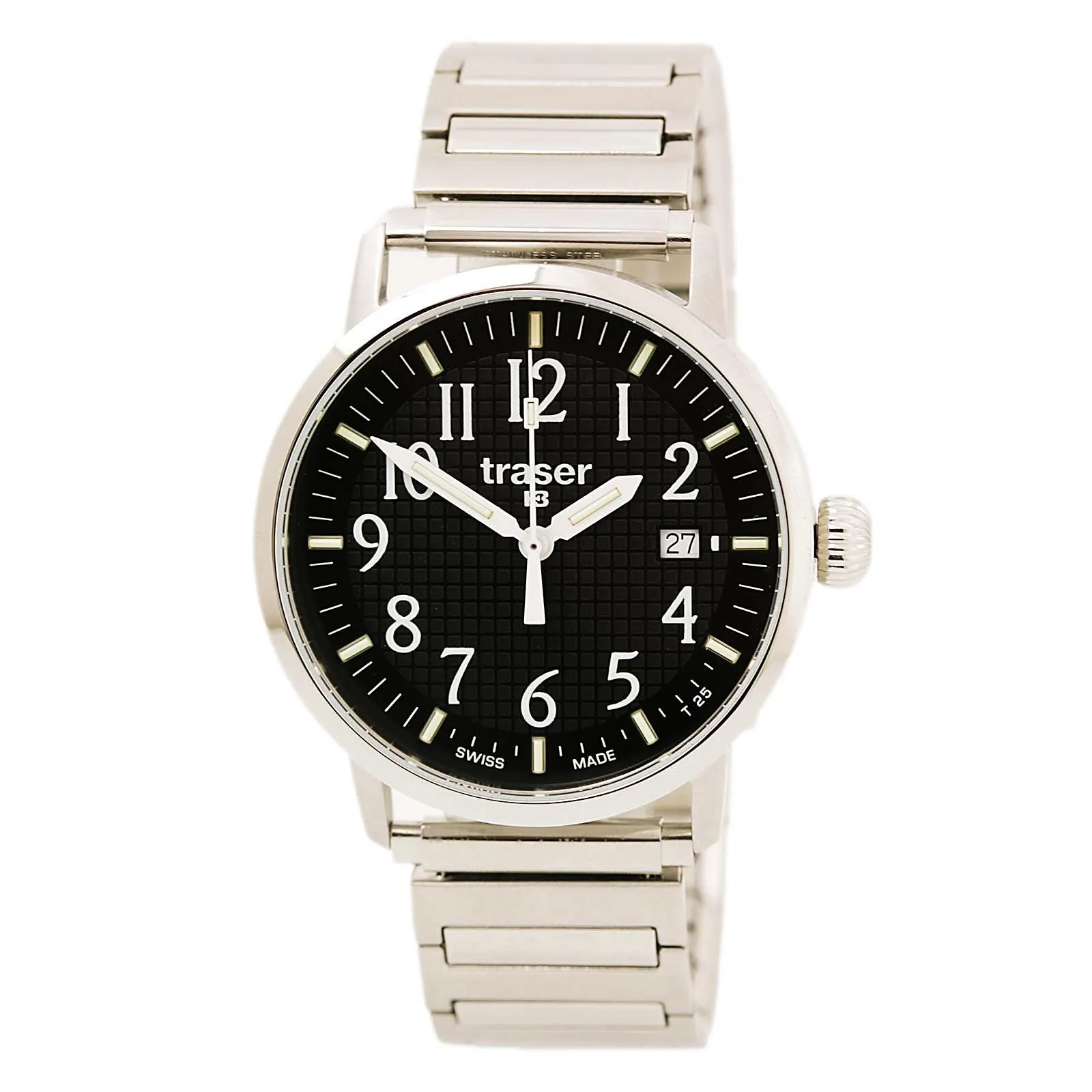Traser 100315 Men's H3 Classic Basic Black Dial Steel Expansion Bracelet Watch