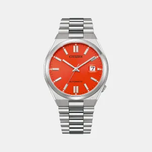 Tsuyosa Men's Orange Dial Automatic Stainless Steel Watch NJ0158-89W