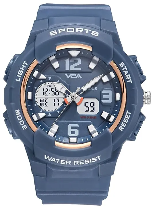 V2A Analog Digital 5ATM Waterproof Fashion Black Sports Watch for Women and Girls