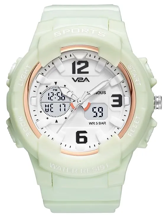 V2A Analog Digital 5ATM Waterproof Fashion Black Sports Watch for Women and Girls